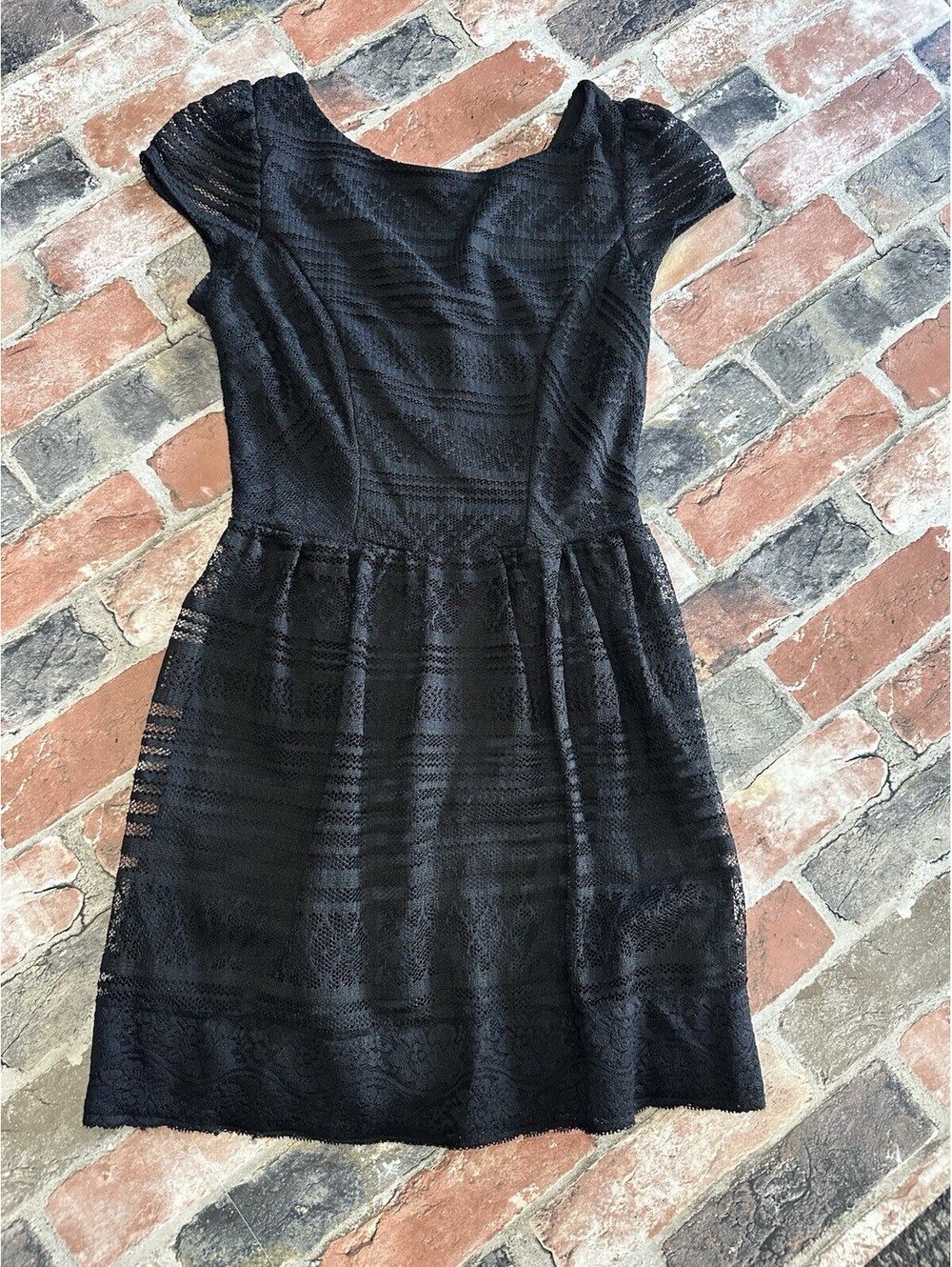 Three Pink Hearts Black Lace Fit & Flare Mini Party Dress Size 3 Y2K